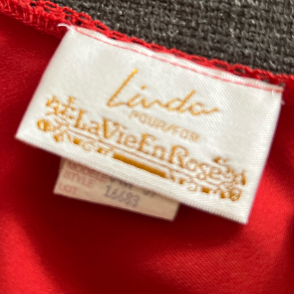 90s Linda La Vie En Rose Red Lace Bow Detail Valentines Day Lingerie Nightgown - Picture 6 of 7
